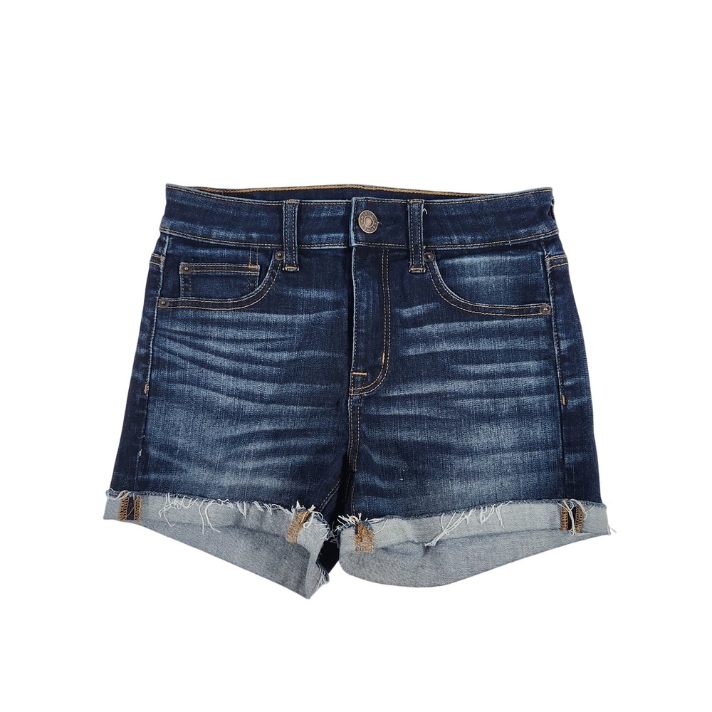 American Eagle Hi-Rise Shortie Dark Wash Raw Hem Denim Shorts Size 4 Next Level